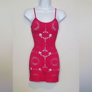 💚5/$25 Pink Crochet Stretchy Lace Cut Out Bodycon Sexy Micro Mini Dress Medium